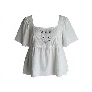 OLD NAVY White Textured Swiss Dot Flutter Eyelet Sleeve Tie Back Ladies Top, XL